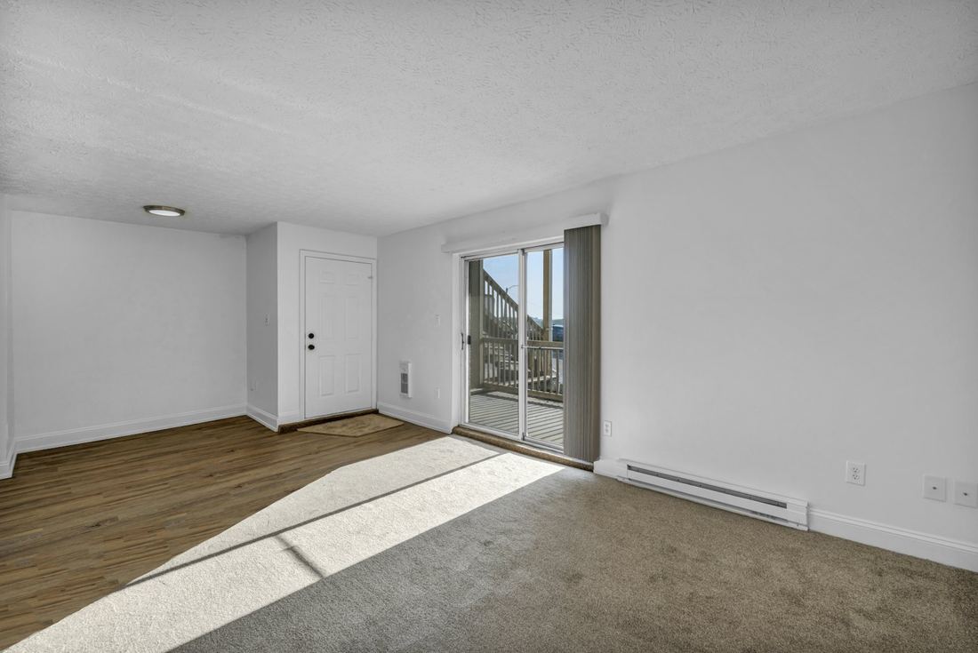 Leere, helle Wohnung mit Holzboden